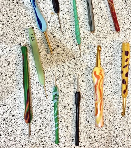 Crochet hooks with clay handles